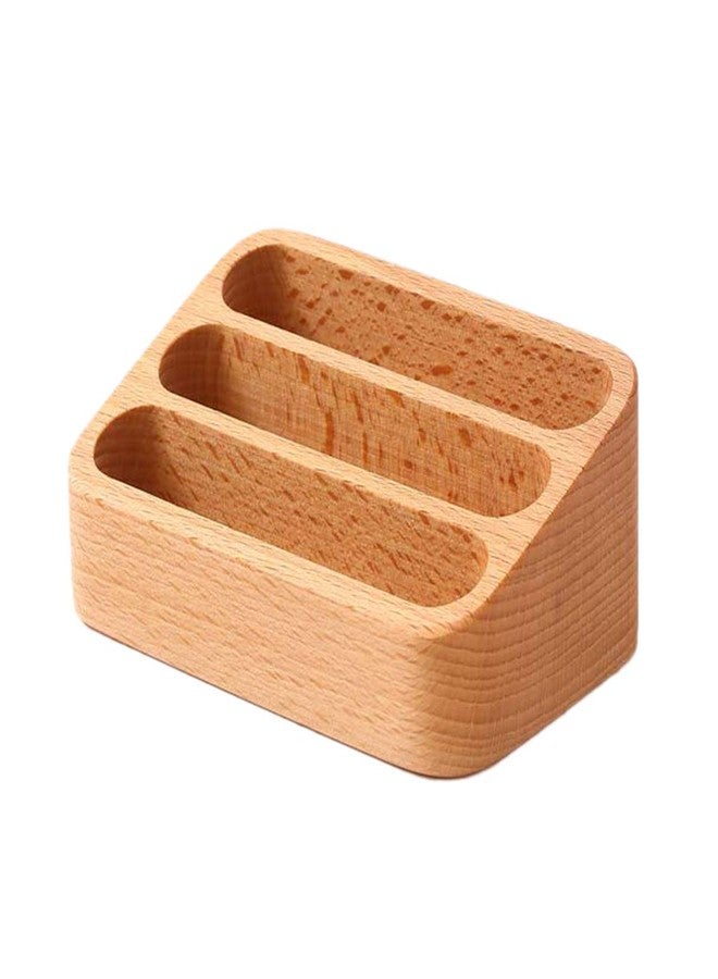 Sizikato Wooden Business Card Holder for Desk, 3 Card Slots Business Card Display Holder Stand - Image 1